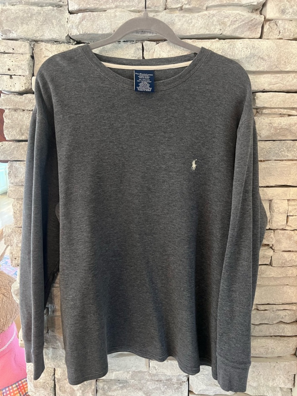 Polo Ralph Lauren Charcoal Long-Sleeve Crewneck Shirt Sleepwear Thermal Knit